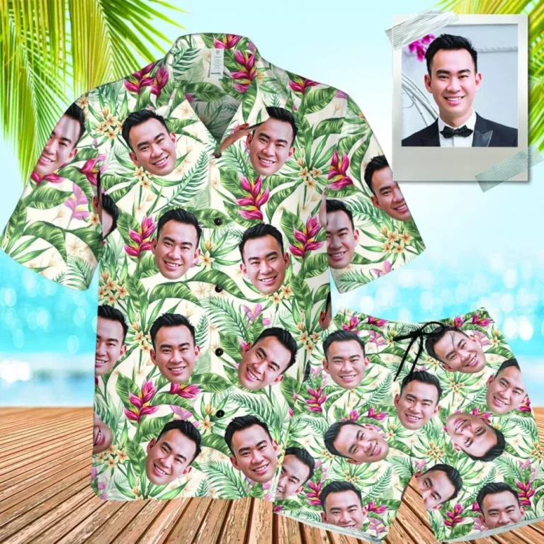 Custom Face Hawaiian Shirt,personalized Photo Flower Print Tshirts,customize Short Sleeve Shirts,gifts For Bachelor Party, Hawaiian Set Gift