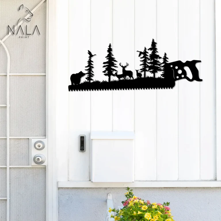 Hand Saw Forest Life Metal Sign, Wild Animal Design Metal Wall Art Decor, Wall Hanging, Outdoor Decoration