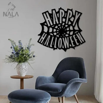 Happy Halloween Spider Web Metal Wall Art, Metal Wall Hangings, Spider Metal Sign, Modern Home Decor, Gift For Halloween