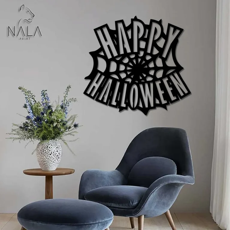 Happy Halloween Spider Web Metal Wall Art, Metal Wall Hangings, Spider Metal Sign, Modern Home Decor, Gift For Halloween