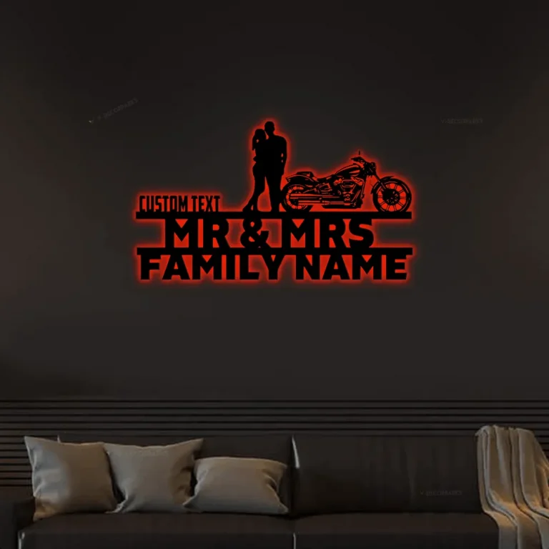 Custom Biker Couple Metal Sign With Led Lights Sign Established Biker Anniversary Gift Home Decor Personalized Wedding Sign Family Name Biker Set 12