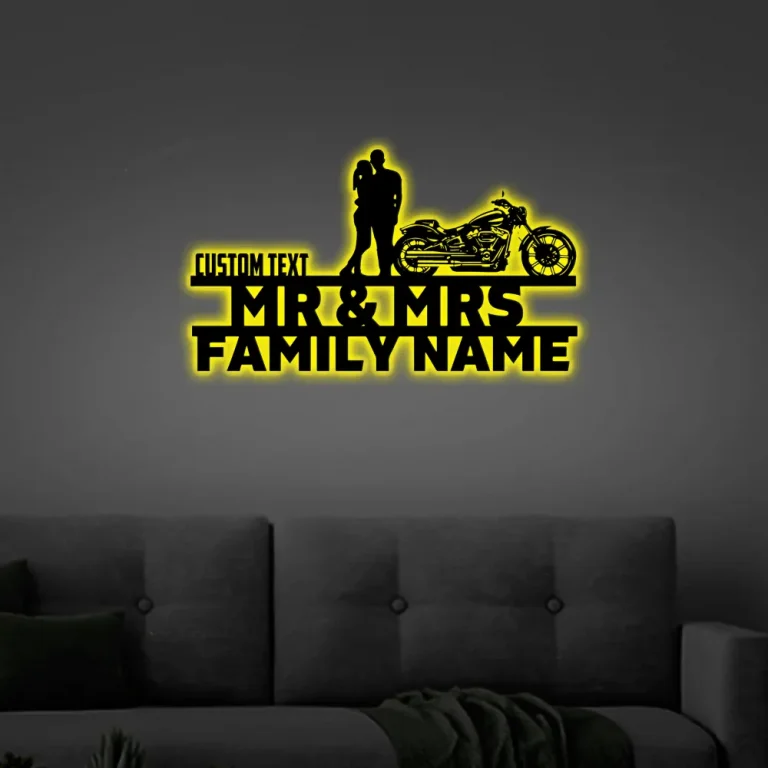 Custom Biker Couple Metal Sign With Led Lights Sign Established Biker Anniversary Gift Home Decor Personalized Wedding Sign Family Name Biker Set 12