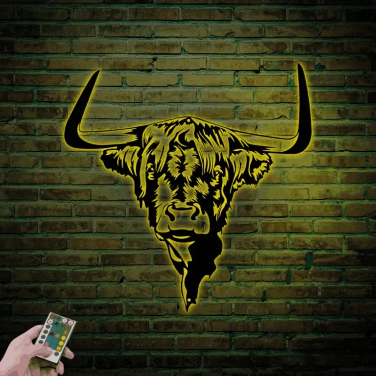 Highland Cow Metal Wall Art With Led Lights, Cow Metal Art, Highland Cow Sign, Cow Wall Art, Kitchen Decor Farmhouse Wall Decor, Highland Cow Wall Art