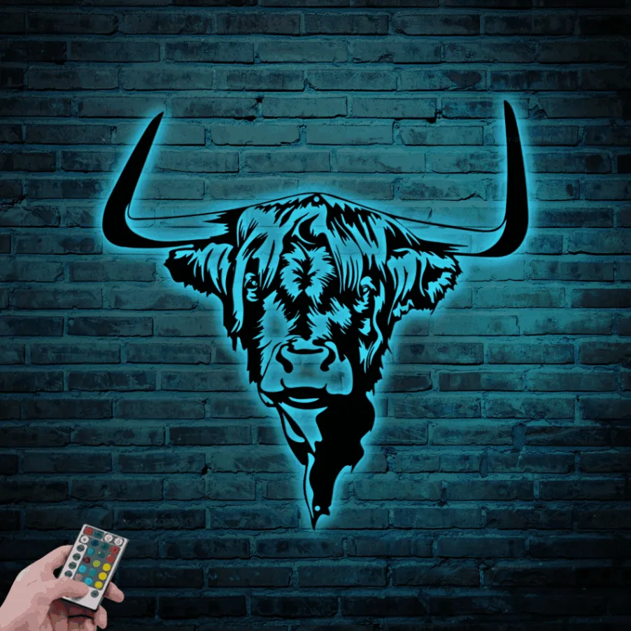 Highland Cow Metal Wall Art With Led Lights, Cow Metal Art, Highland Cow Sign, Cow Wall Art, Kitchen Decor Farmhouse Wall Decor, Highland Cow Wall Art