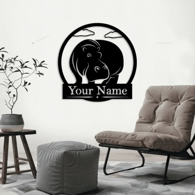 Hippo Metal Sign With Led Lights, Family Name, Monogram Letter, Letter Monogram, Custom Metal Sign, Wall Dangings, Wedding Gifts, Personalized Metal