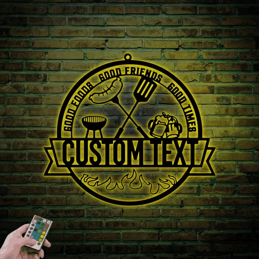 Home Bar Wall Art With Led Lights, Home Bar Wall Decor, Custom Barbeque Sign, Custom Bbq Sign Name, Personalized Home Bar Sign, Bbq Metal Art