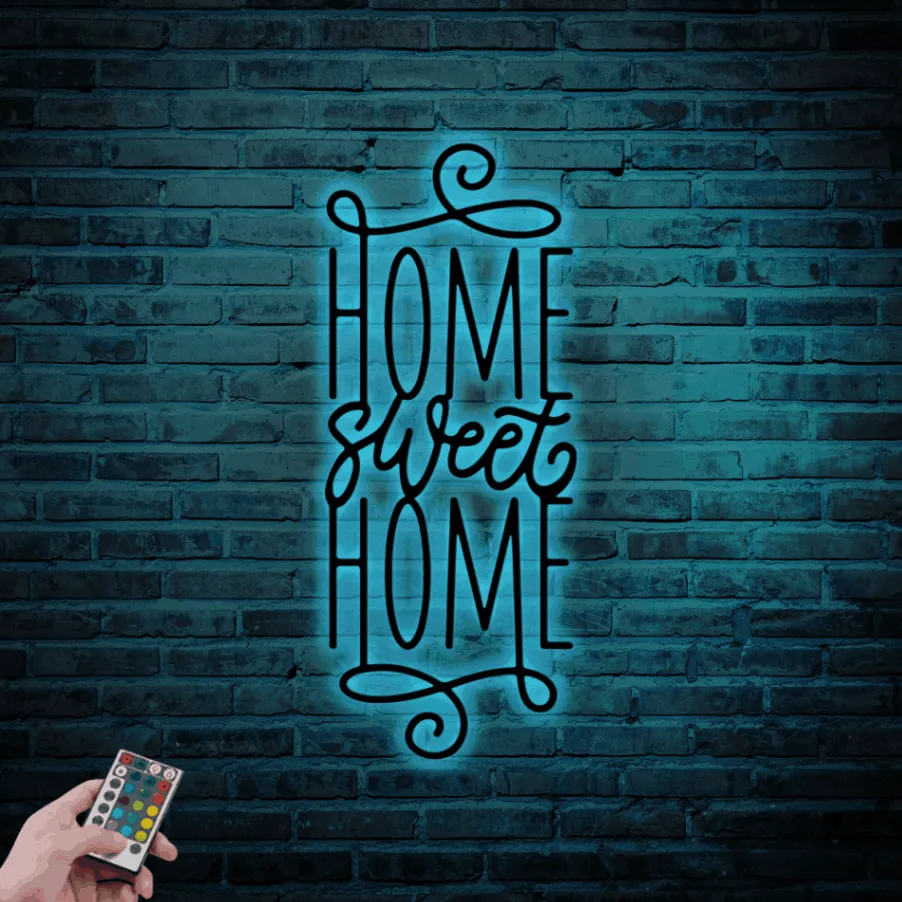 Home Sweet Home Sign With Led Lights, Home Metal Wall Art, Home Sweet Home Wall Art, Home Wall Decor, Home Porch Sign, Welcome Home Sign