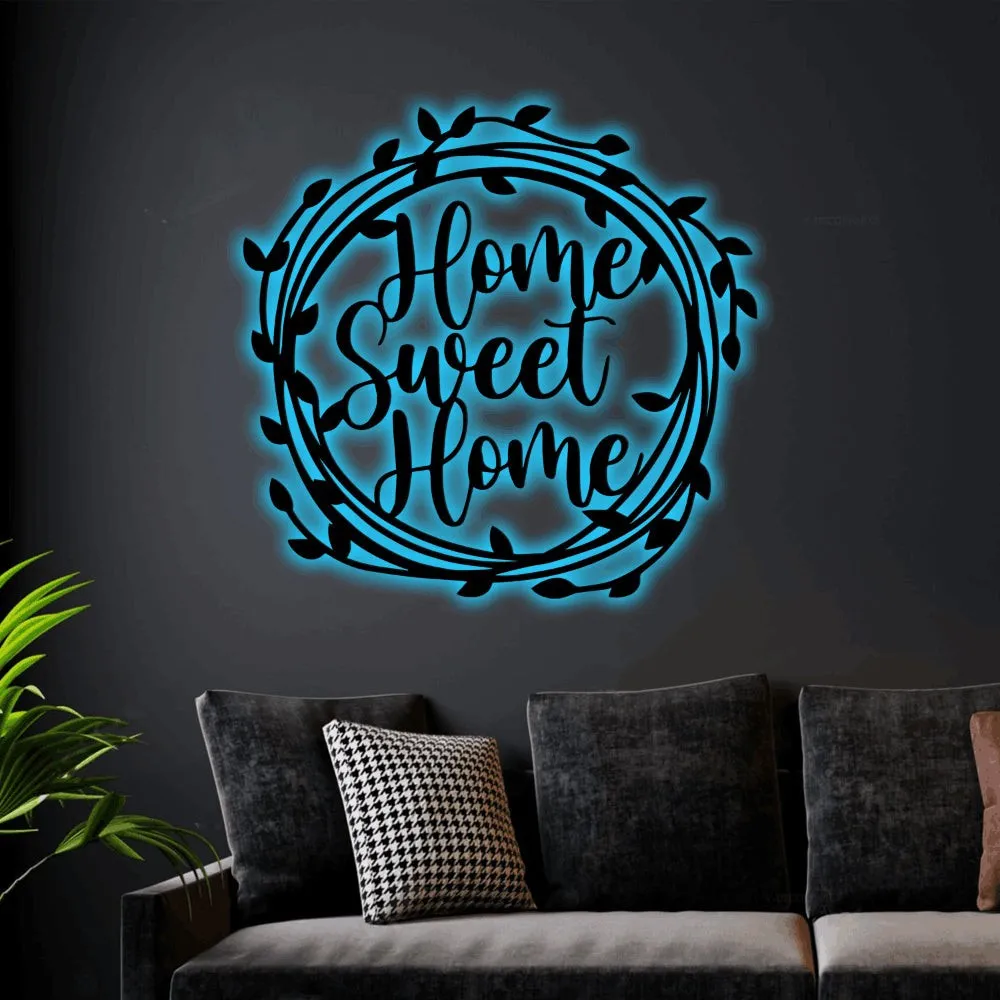Home Sweet Home Sign With Led Lights, Home Sweet Home Wreath, Metal Decor, Living Room Decor, Housewarming Gift, Kitchen Decor, Entryway Decor