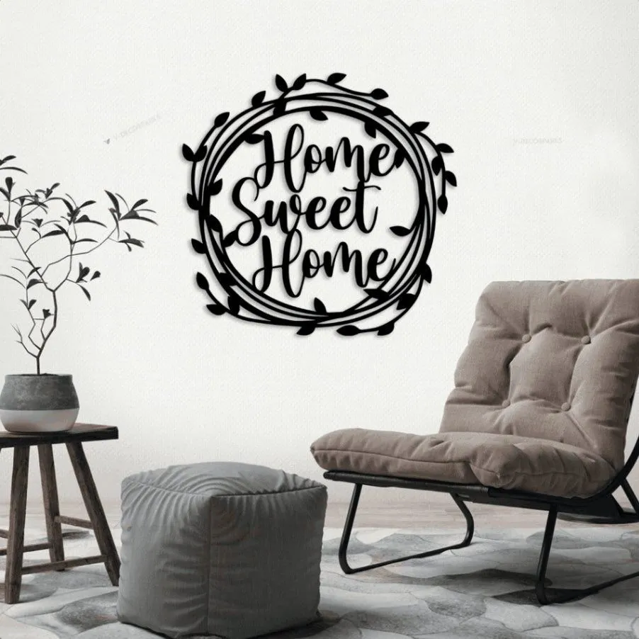 Home Sweet Home Sign With Led Lights, Home Sweet Home Wreath, Metal Decor, Living Room Decor, Housewarming Gift, Kitchen Decor, Entryway Decor