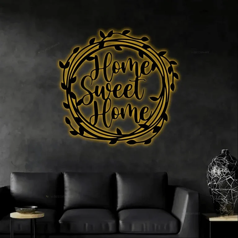 Home Sweet Home Sign With Led Lights, Home Sweet Home Wreath, Metal Decor, Living Room Decor, Housewarming Gift, Kitchen Decor, Entryway Decor
