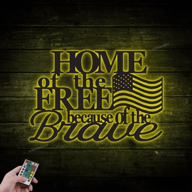 Home Of The Free Because Of The Brave, Metal Wall Art With Led Lights, Metal Freedom Sign, Fourth Of July Decor, Metal Wall Quote, Metal Words Art