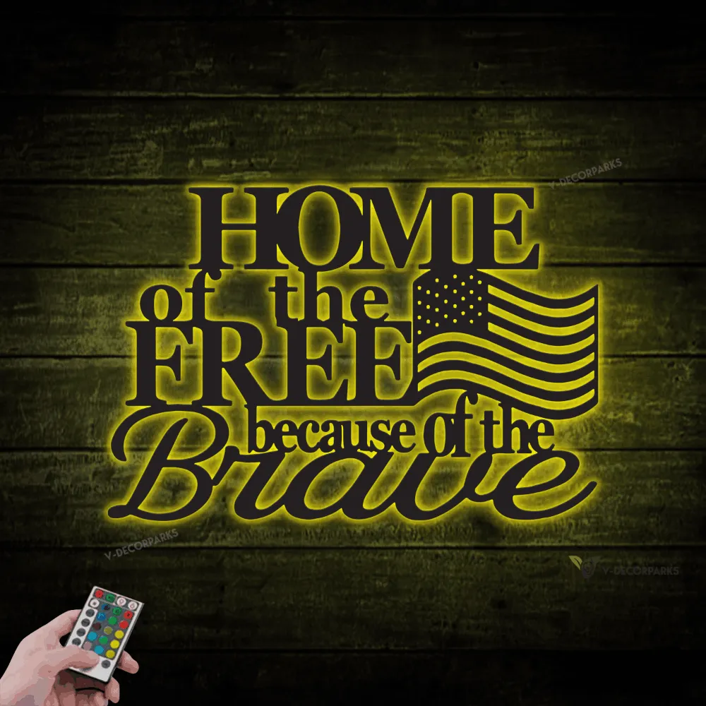 Home Of The Free Because Of The Brave, Metal Wall Art With Led Lights, Metal Freedom Sign, Fourth Of July Decor, Metal Wall Quote, Metal Words Art