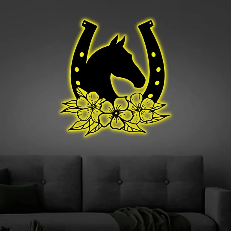 Horse Head Horseshoe With Led Lights- Metal Sign Horse, Metal Sign, Farmhouse Sign, Gifts, Horse Lover, Farm Sign, Gifts For Him, Barrel Racing