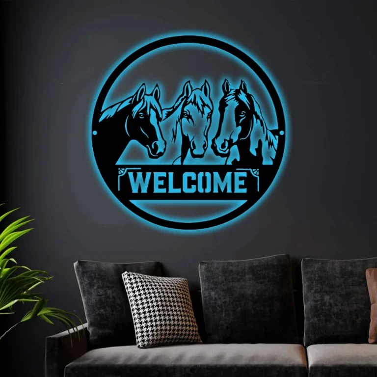 Horse Welcome Led Lights, Metal Sign, Horse Farm Sign