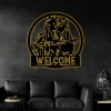 Horse Welcome Sign With Led Lights, Metal Horse Decor, Farm Welcome Sign, Horse With Fence Wall Art, Farmhouse Decor