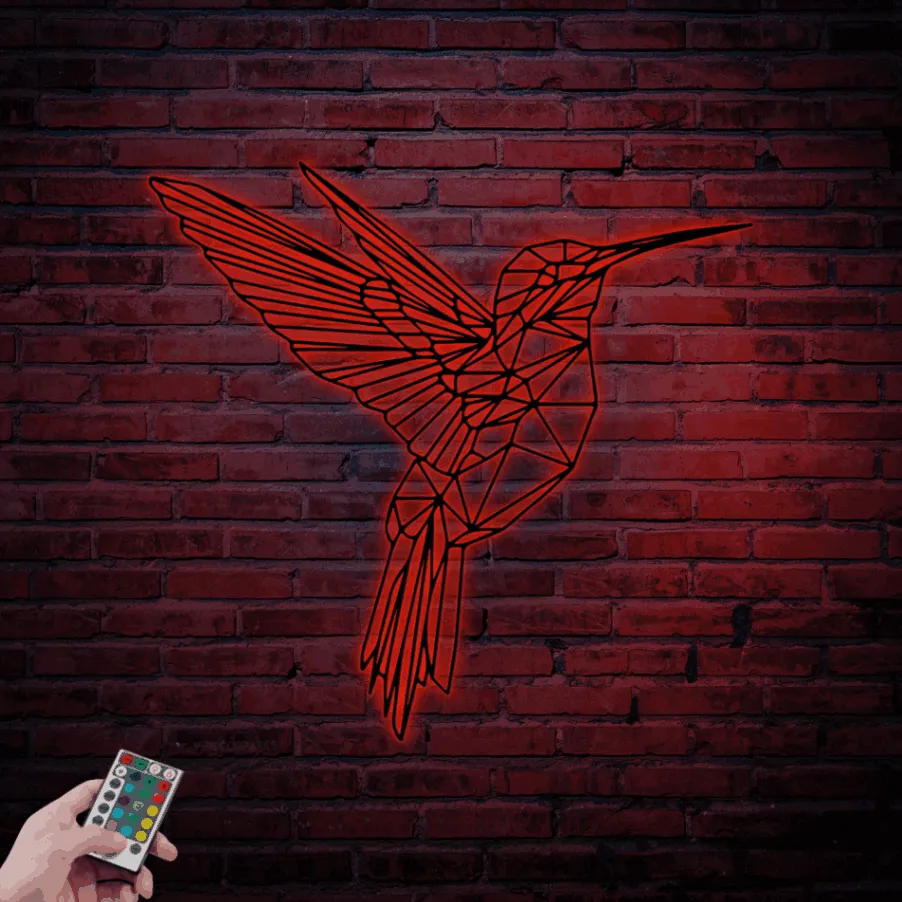 Hummingbird Metal Home Decor With Led Lights, Bird Wall Art, Geometric Hummingbird Wall Art, Geometric Wall Art, Hummingbird Sign