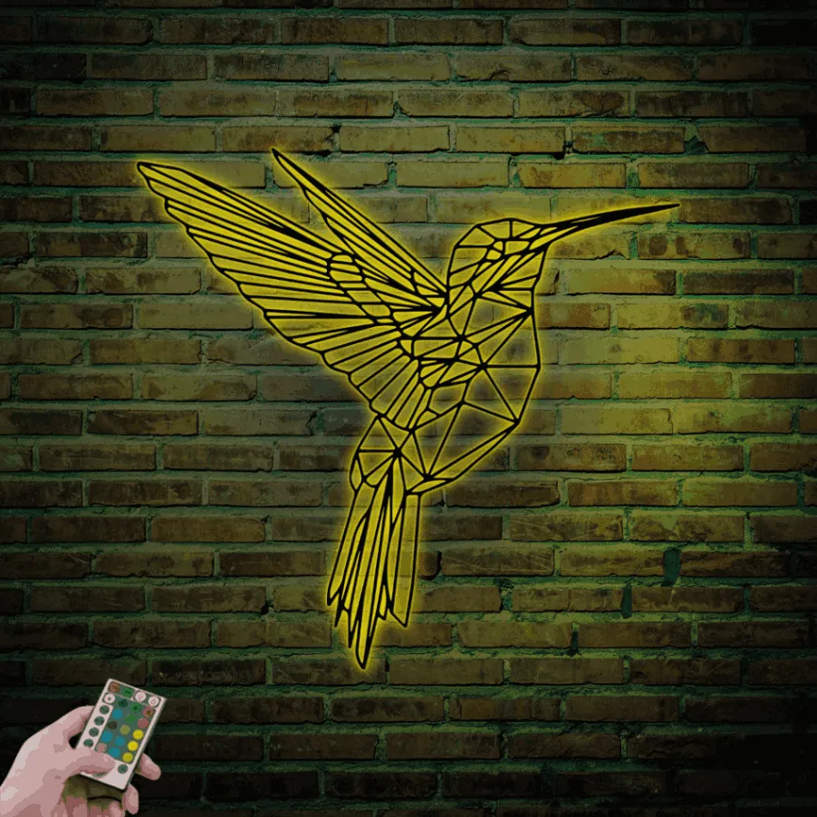 Hummingbird Metal Home Decor With Led Lights, Bird Wall Art, Geometric Hummingbird Wall Art, Geometric Wall Art, Hummingbird Sign