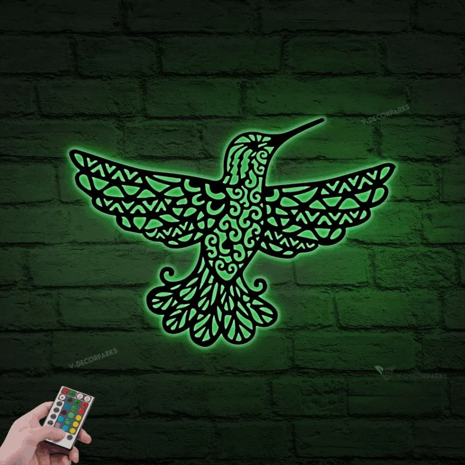 Hummingbird Metal Sign With Led Lights, Garden Decor, Gift For Mom, Mother's Day Gift, Wall Art Gardener Gift Floral Sign