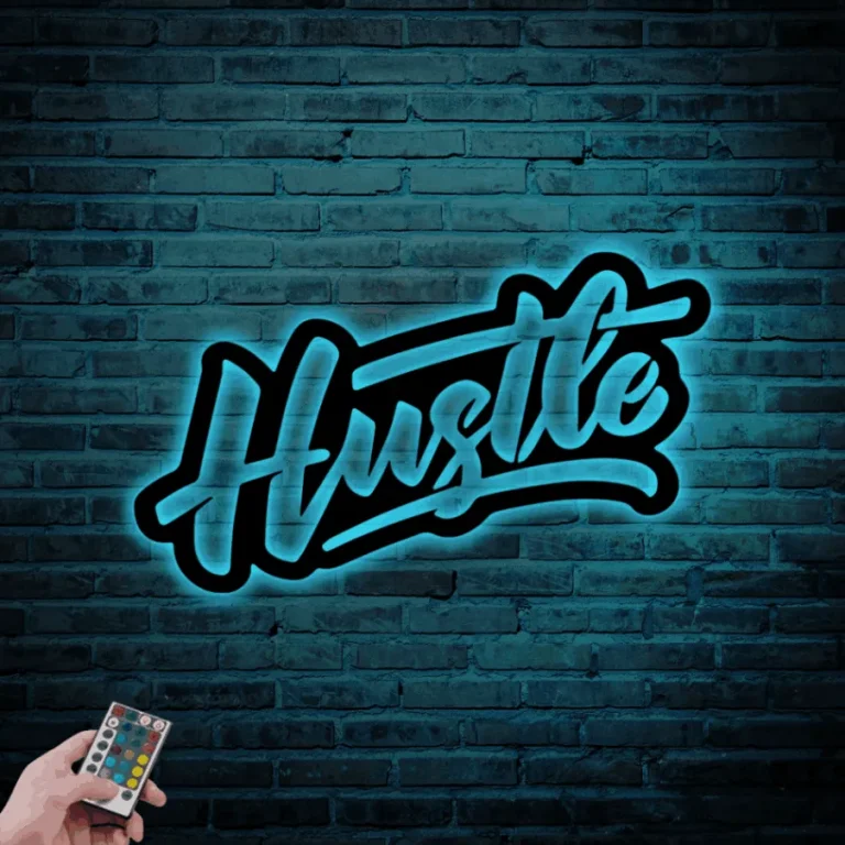 Hustle Sign With Led Lights, Hustle Metal Sign, Motivational Art ...