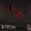 I Love Basketball Metal Wall Sign With Led Lights, Sports Sign, Wall Decor, Love, Sports Wall Decor, We Love Sports Sign, Basketball Sign