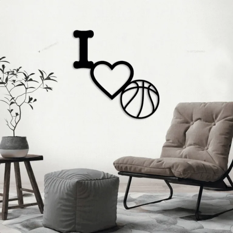 I Love Basketball Metal Wall Sign With Led Lights, Sports Sign, Wall Decor, Love, Sports Wall Decor, We Love Sports Sign, Basketball Sign
