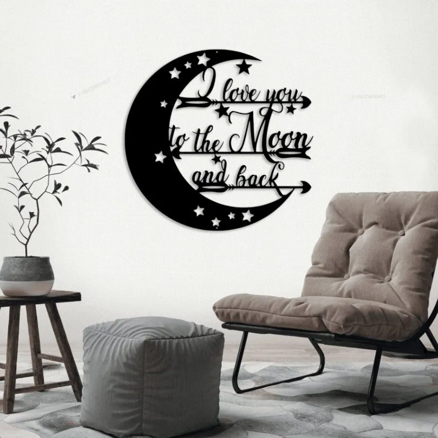 I Love You To The Moon And Back Sign With Led Lights, Metal Wall Sign, Moon And Back, Moon Sign, Moon Wall Art, Nursery Decor, Anniversary Gift