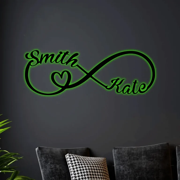 Infinity Heart Sign With Names Custom Family Name Metal Sign With Led Lights, Personalized Monogram Wall Metal Art, Wedding Gift