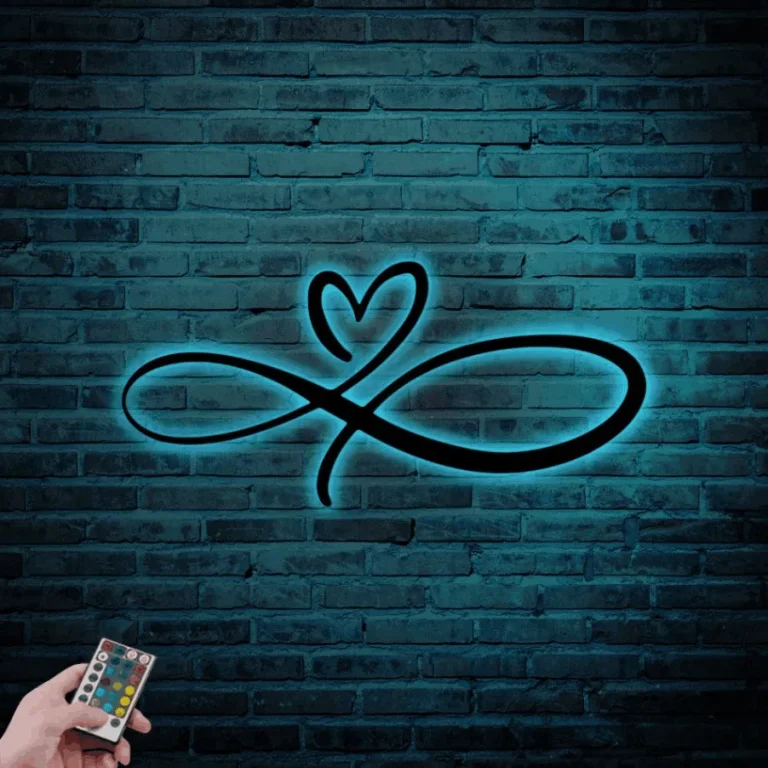 Infinity Heart Sign With Led Lights, Metal Infinity Heart Wall Decor, Infinity Heart Wall Art, Infinity Heart Metal Sign Decor For Home