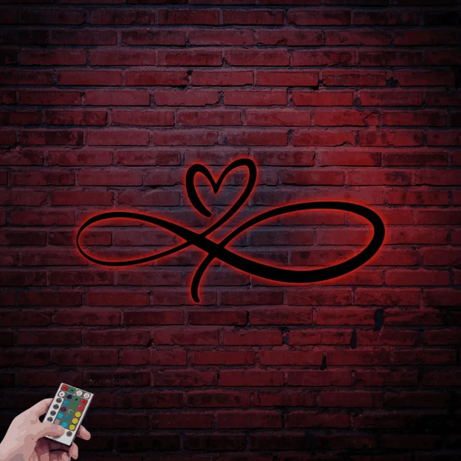 Infinity Heart Sign With Led Lights, Metal Infinity Heart Wall Decor, Infinity Heart Wall Art, Infinity Heart Metal Sign Decor For Home