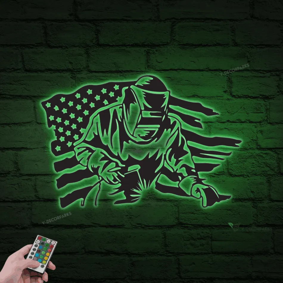 Ironworker Welding Metal Sign With Led Lights, Us Welder Decor, Iron Worker Fathers Day Gifts, Gift For Iron Worker, Ironworker Sign