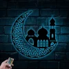 Islamic Muslims On The Moon Metal Sign With Led Lights, Mashallah Islamic Wall Decor, Eid Gifts Quran Wall Decor, Arabic Calligraphy Islamic