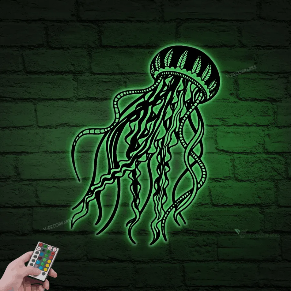 Jellyfish Metal Sign With Led Lights, Jellyfish Art, Beach House Decor, Living Room Sign, Unique Gift, Jellyfish Mandala Wall Art