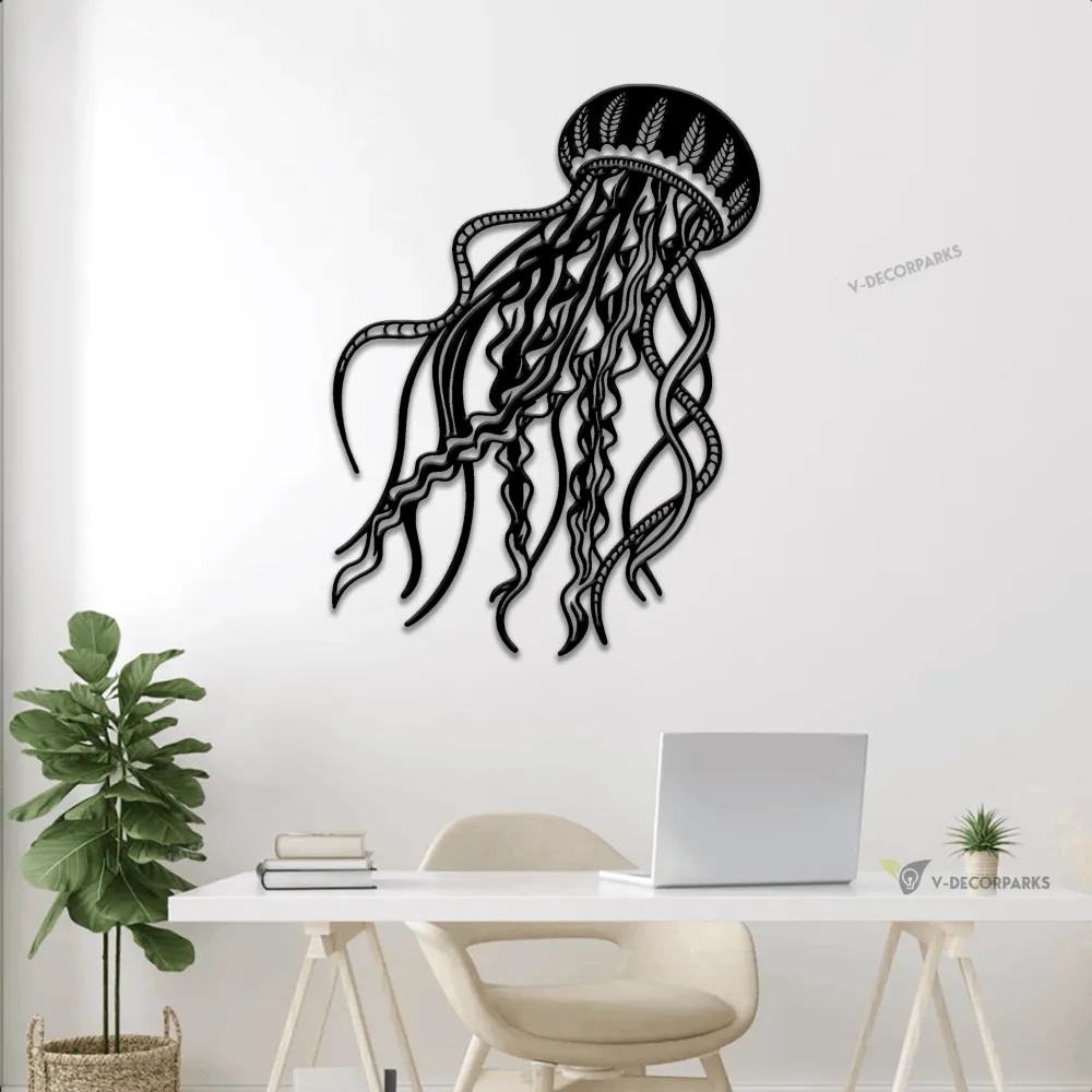 Jellyfish Metal Sign With Led Lights, Jellyfish Art, Beach House Decor, Living Room Sign, Unique Gift, Jellyfish Mandala Wall Art