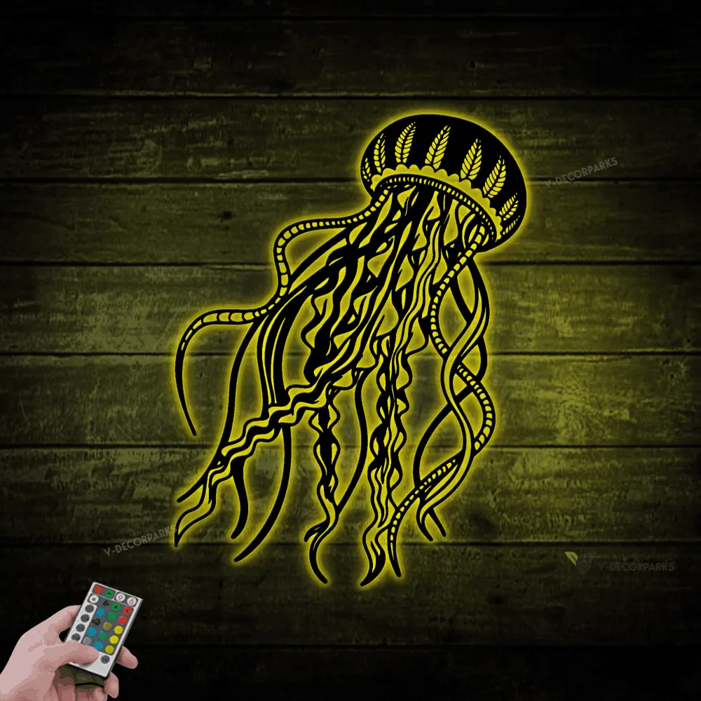 Jellyfish Metal Sign With Led Lights, Jellyfish Art, Beach House Decor, Living Room Sign, Unique Gift, Jellyfish Mandala Wall Art