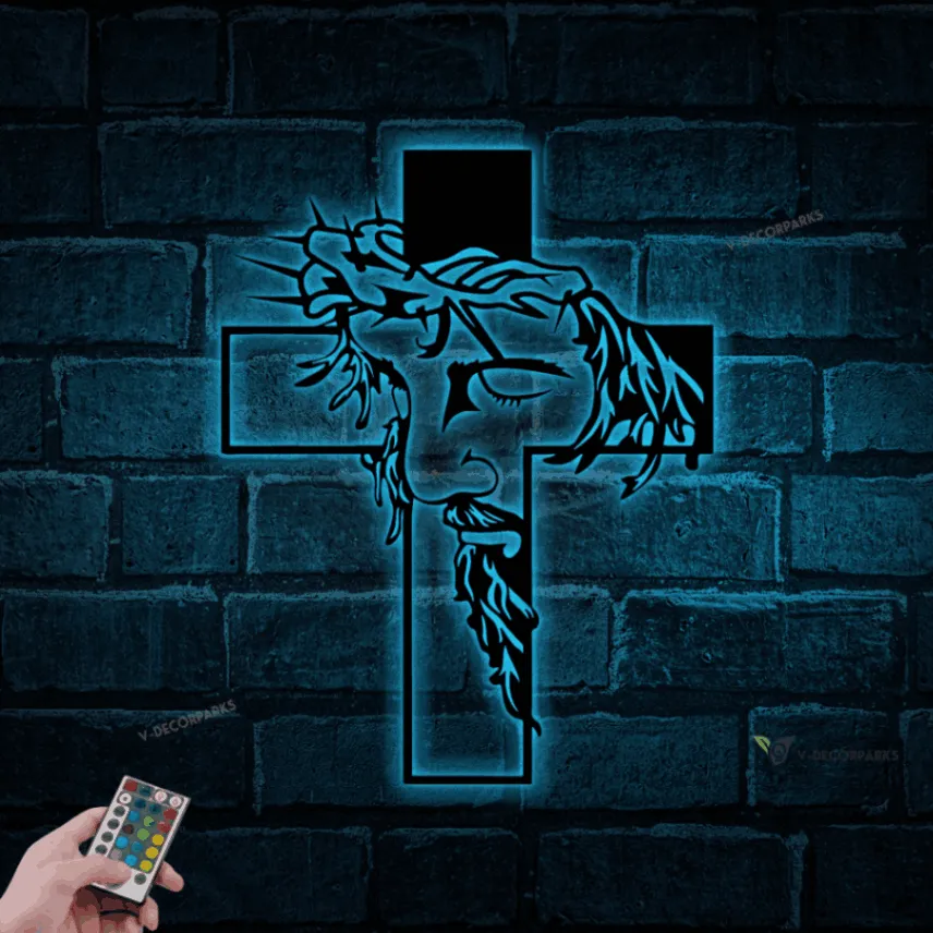 Jesus Cross Metal Sign Led Lights, Gift For Christians, Baptism Cross Metal Wall Art, Easter Sign, Religious Decor, Jesus Waymaker Faith Wall Decor