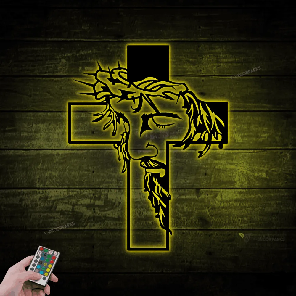 Jesus Cross Metal Sign Led Lights, Gift For Christians, Baptism Cross Metal Wall Art, Easter Sign, Religious Decor, Jesus Waymaker Faith Wall Decor