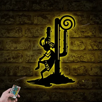 Kokopelli Dancing Metal Wall Art Led Light, Humpbacked Flute Player Sign, Fertility Deity Decoration. Dancing Flutist Wall Art, Kokopelli Sign