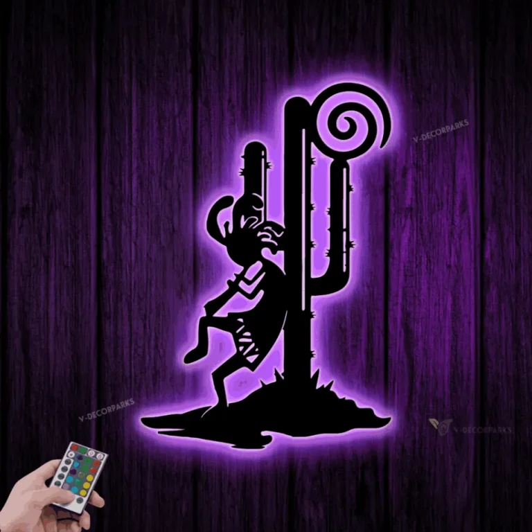 Kokopelli Dancing Metal Wall Art Led Light, Humpbacked Flute Player Sign, Fertility Deity Decoration. Dancing Flutist Wall Art, Kokopelli Sign