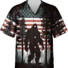 America Bigfoot Men's Hawaiian Shirts, Bigfoot Casual Button Down Hawaiian Shirt, Summer Beach Shirt, Patriotic Shirt, Sasquatch Aloha Shirt