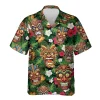 Floral Tiki Mask Hawaiian Shirts For Men Women, Tropical Tiki Summer Beach Shirts, Funny Tiki Aloha Shirts, Button Down Short Sleeve Hawaiian Shirts