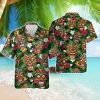 Floral Tiki Mask Hawaiian Shirts For Men Women, Tropical Tiki Summer Beach Shirts, Funny Tiki Aloha Shirts, Button Down Short Sleeve Hawaiian Shirts