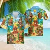 Tiki Bar Hawaiian Shirts For Men Women, Cocktail Party Summer Beach Shirts, Tiki Mask Aloha Shirts, Funny Tiki Button Down Short Sleeve Hawaiian Shirt