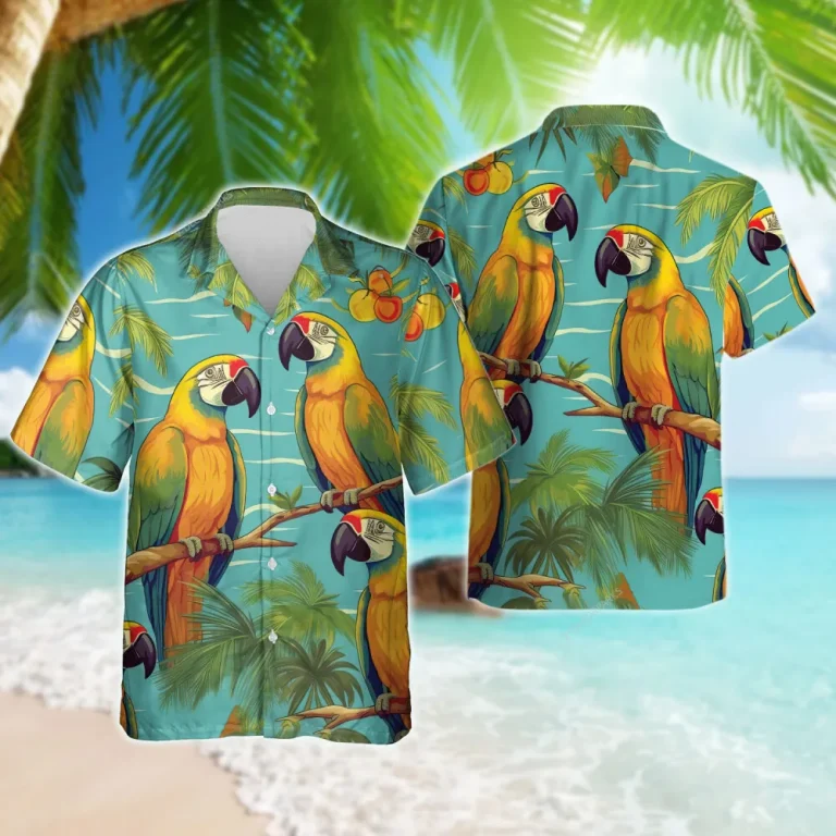 Summer Parrot Hawaiian Shirt For Men Women, Tropical Summer Beach Shirts, Parrot Aloha Shirt, Parrot Lovers Button Down Short Sleeve Hawaiian Shirts