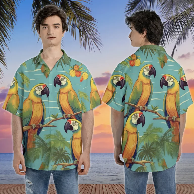 Summer Parrot Hawaiian Shirt For Men Women, Tropical Summer Beach Shirts, Parrot Aloha Shirt, Parrot Lovers Button Down Short Sleeve Hawaiian Shirts