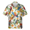Summer Parrot Hawaiian Shirt For Men Women, Tropical Citrus Fruit Beach Shirts, Parrot Aloha Shirt, Parrot Lovers Button Down Short Sleeve Shirts