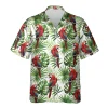 Red Parrot Hawaiian Shirt For Men Women, Tropical Leaves Summer Beach Shirts, Parrot Aloha Shirt, Parrot Lovers Button Down Short Sleeve Shirts