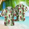 Red Parrot Hawaiian Shirt For Men Women, Tropical Leaves Summer Beach Shirts, Parrot Aloha Shirt, Parrot Lovers Button Down Short Sleeve Shirts