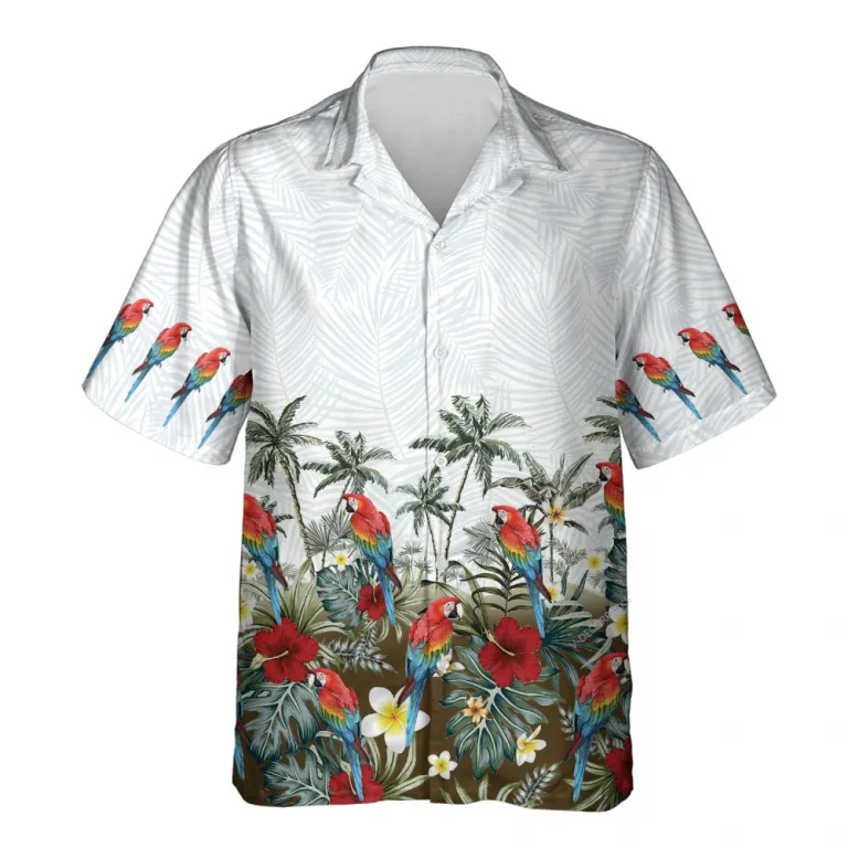 Tropical Parrot Hawaiian Shirt For Men Women, Tropical Summer Hibiscus Beach Shirts, Parrot Aloha Shirt, Parrot Lovers Button Down Short Sleeve Shirts