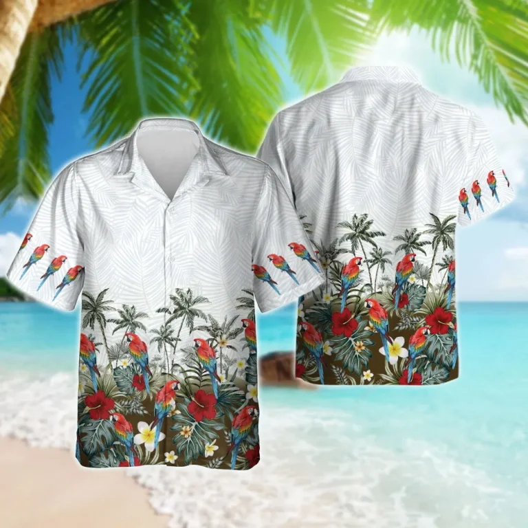 Tropical Parrot Hawaiian Shirt For Men Women, Tropical Summer Hibiscus Beach Shirts, Parrot Aloha Shirt, Parrot Lovers Button Down Short Sleeve Shirts
