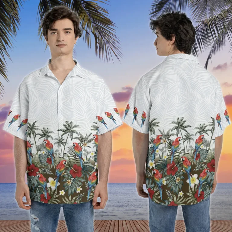 Tropical Parrot Hawaiian Shirt For Men Women, Tropical Summer Hibiscus Beach Shirts, Parrot Aloha Shirt, Parrot Lovers Button Down Short Sleeve Shirts